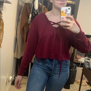 Express Maroon cropped hoodie